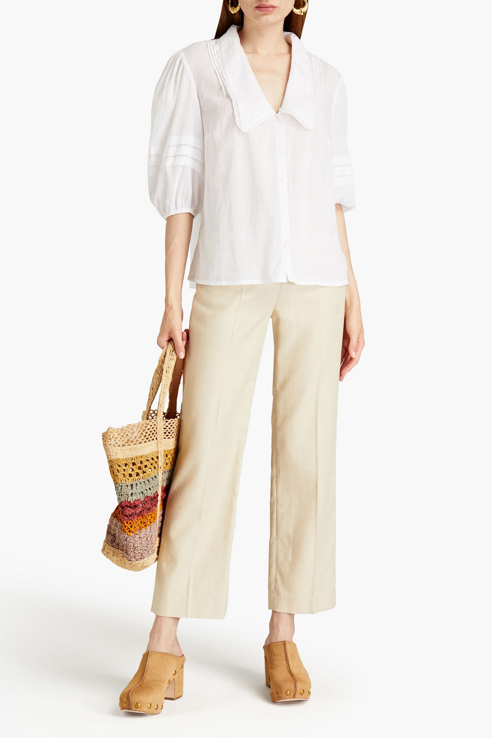 Ba&sh Pena Pintucked Cotton Shirt In White