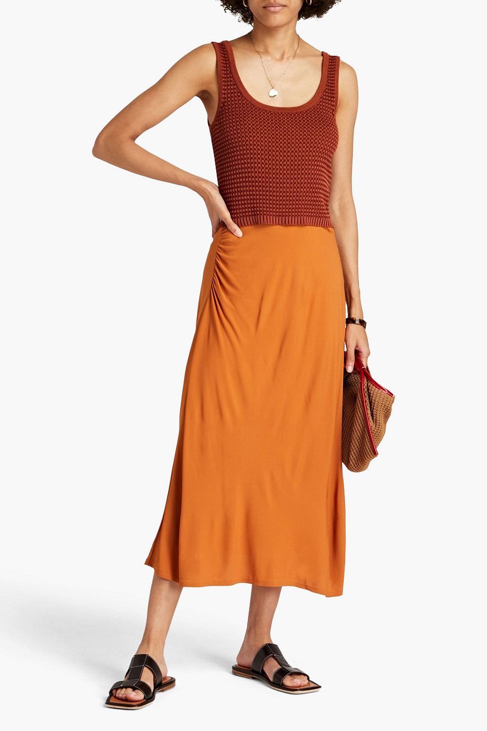By Malene Birger Luisa Asymmetric Gathered Crepe De Chine Midi Skirt In Orange