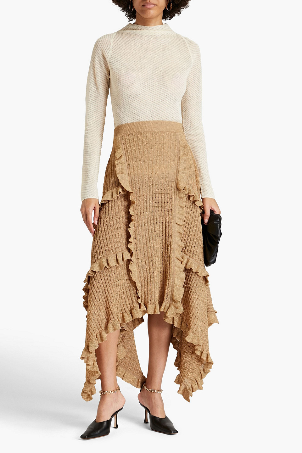 By Malene Birger Cassanna Asymmetric Ruffle-trimmed Lurex Skirt In Neutrals