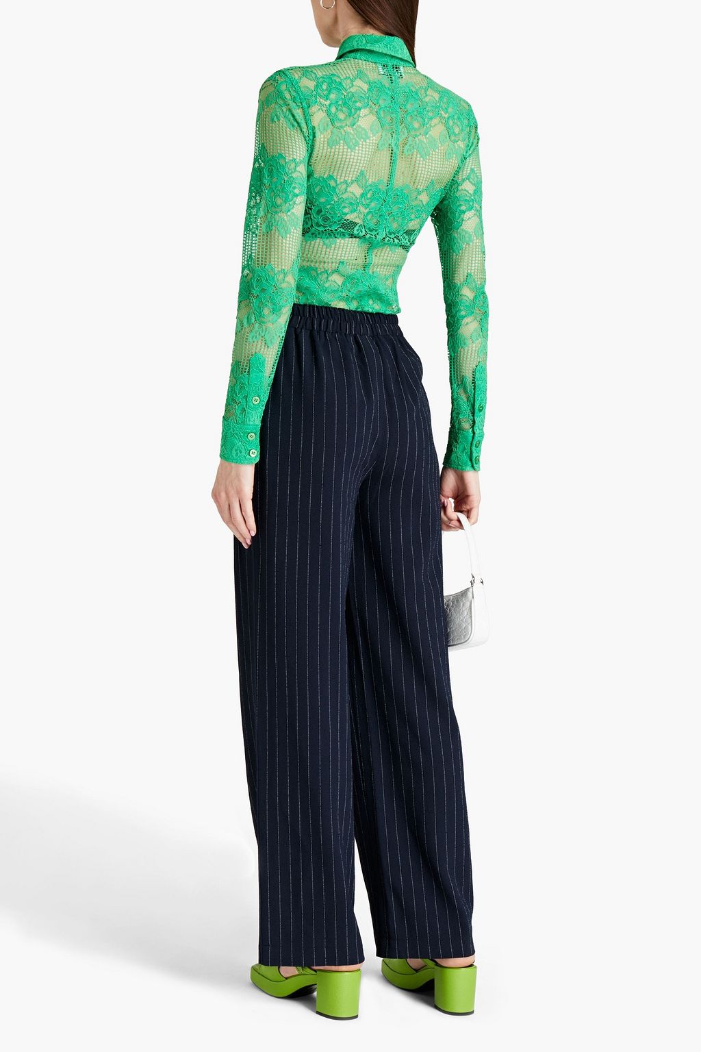 GANNI Pinstriped crepe wide-leg pants