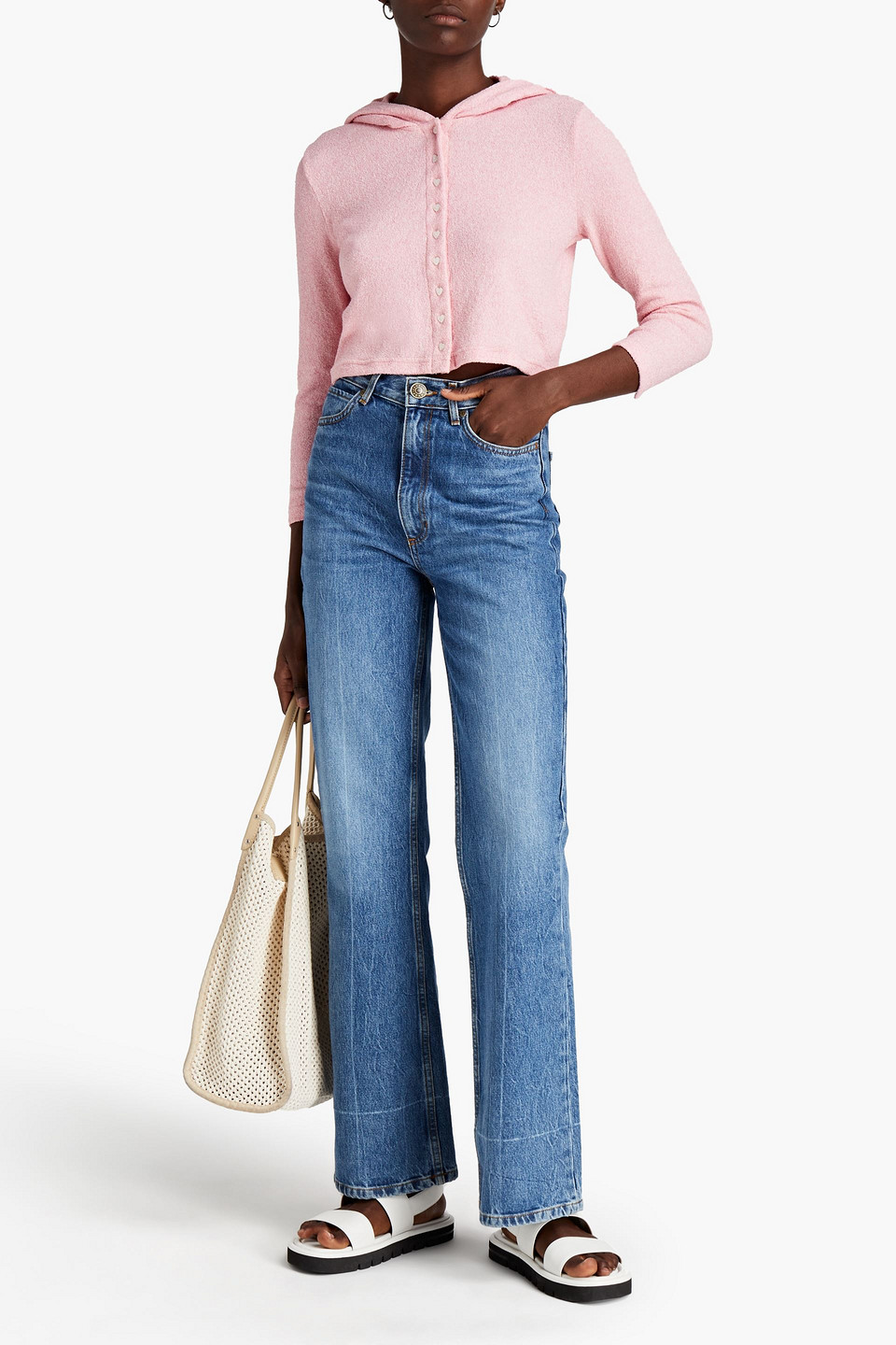 Loveshackfancy Leroy Cropped Knitted Hoodie In Pink