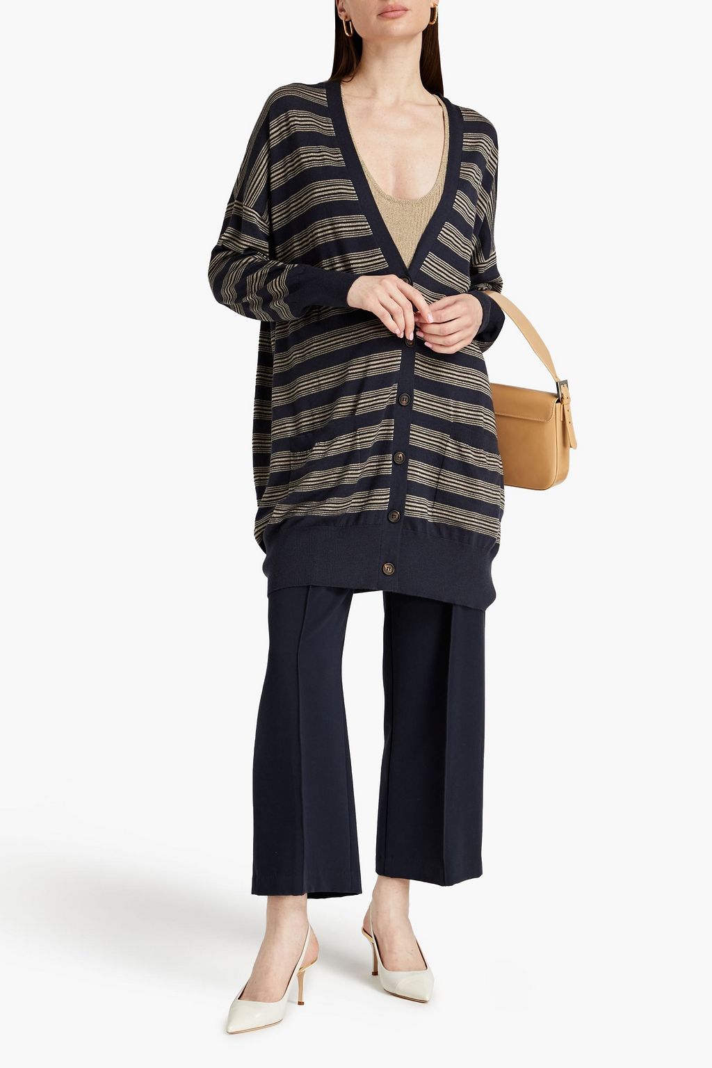 BRUNELLO CUCINELLI Gestreifter Oversized-Cardigan aus einer Woll-Kaschmirmischung mit Metallic-Effekt
