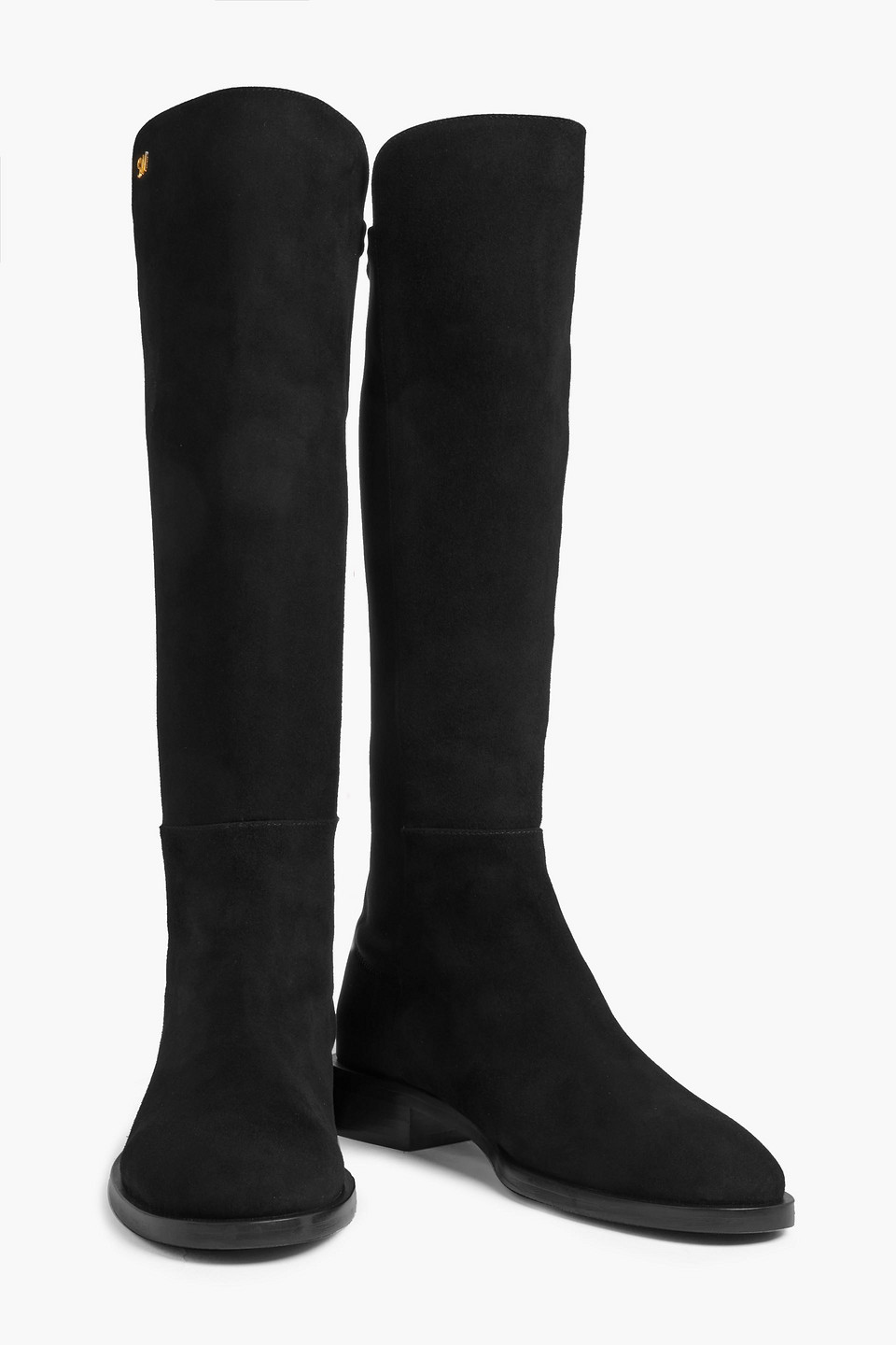 Stuart Weitzman Keelan City Suede And Neoprene Knee Boots In Black