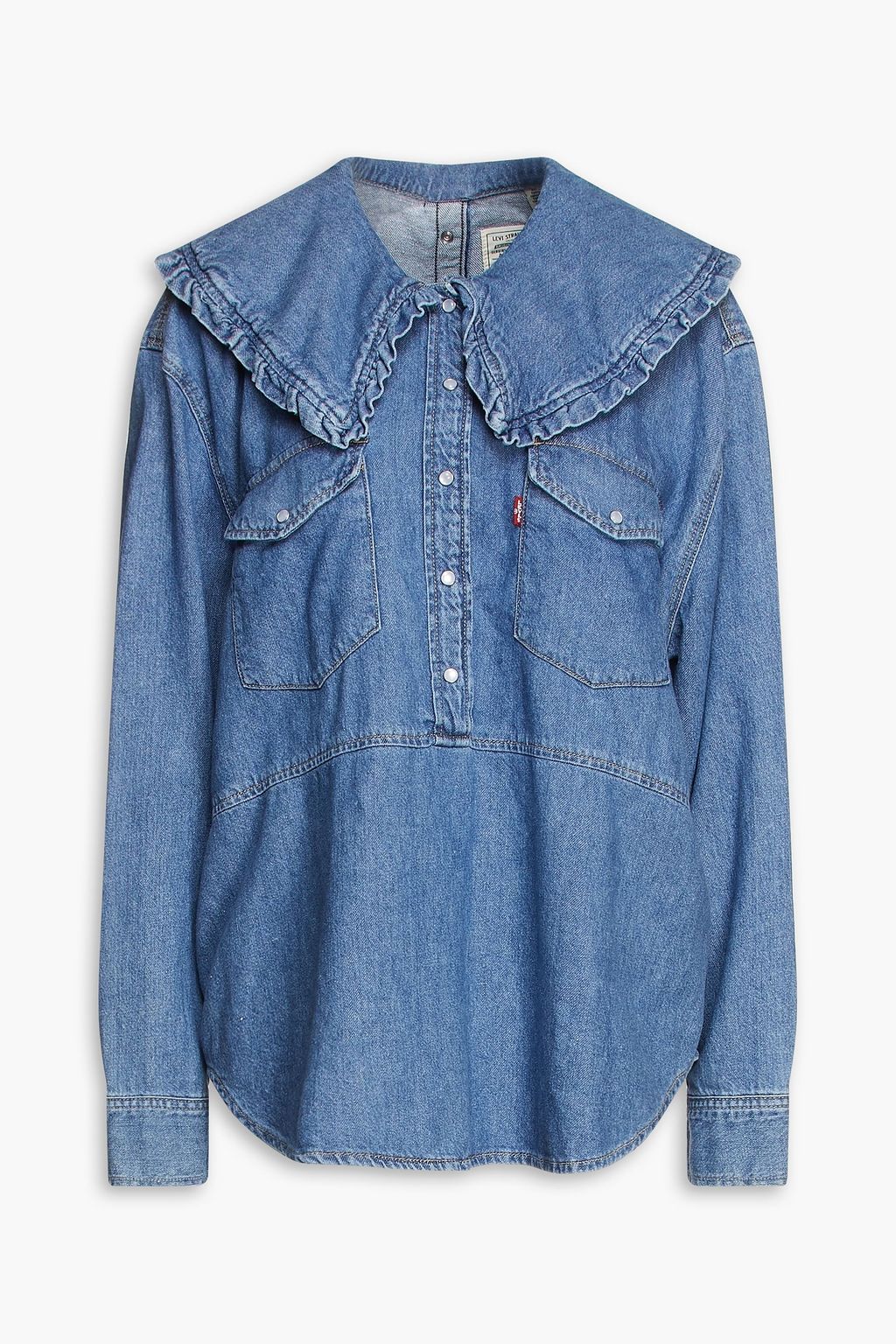 Mid denim Ruffle-trimmed cotton and 