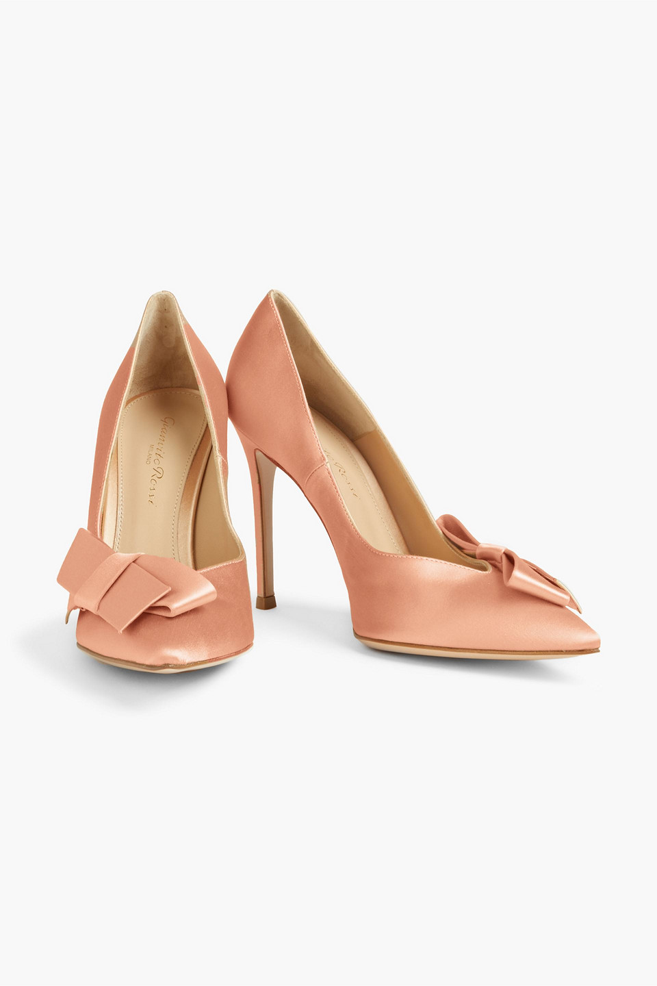 Gianvito Rossi Bow-embellished Satin Pumps In Peach ModeSens