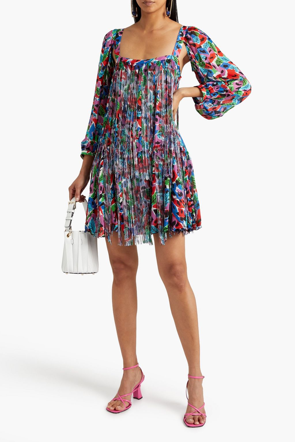 MISSONI Fringed floral-print silk chiffon mini dress