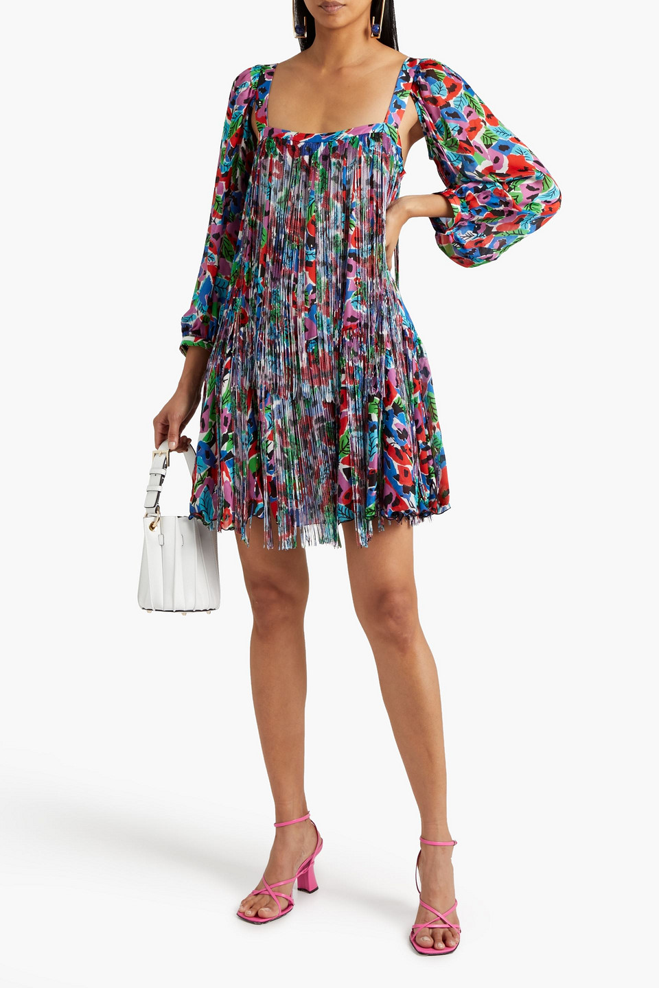Missoni Fringed Floral-print Silk Chiffon Mini Dress In Multicolor