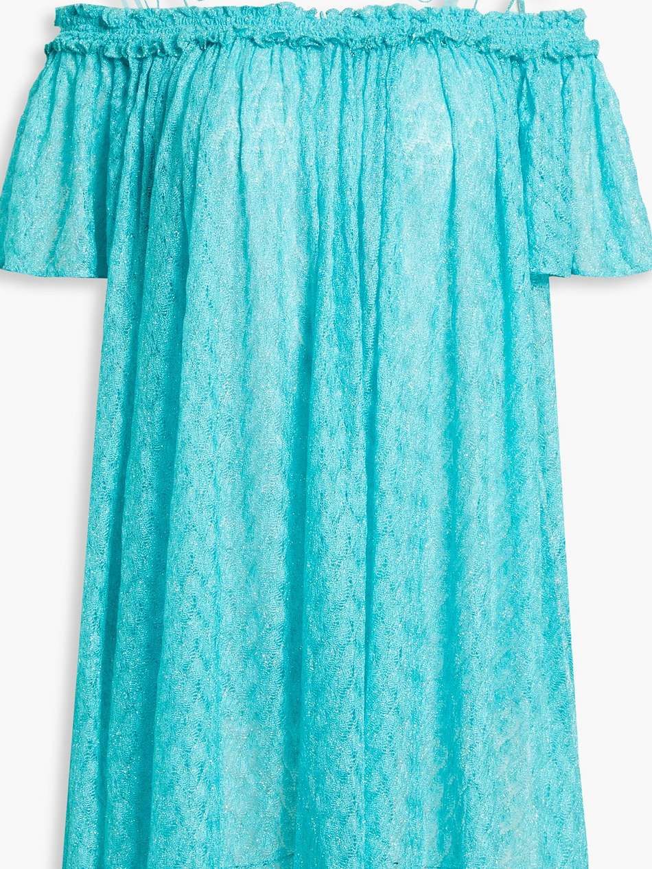 cold-shoulder metallic crochet-knit mini dress