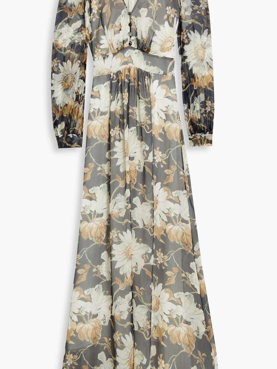 gathered floral-print silk-georgette gown