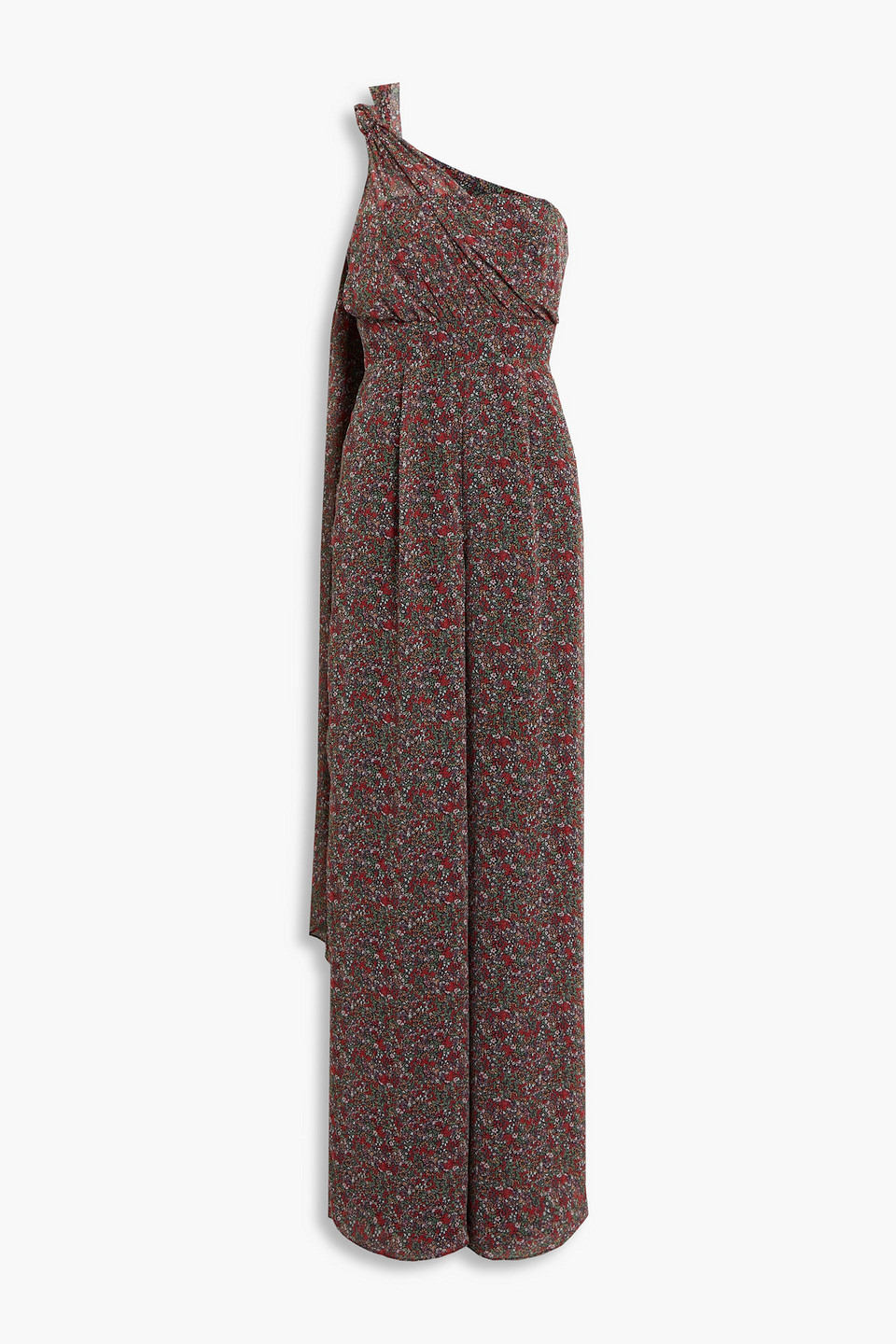 Mikael Aghal One-shoulder draped floral-print chiffon jumpsuit