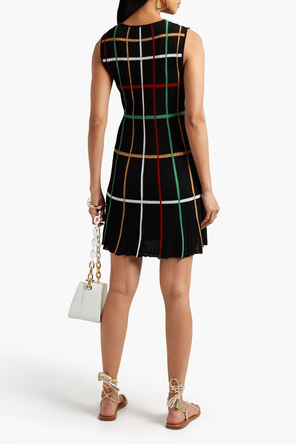 MISSONI Striped metallic crochet-knit mini dress