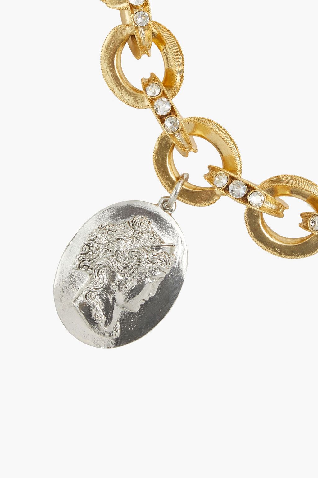 OSCAR DE LA RENTA Charm silver and gold-tone crystal necklace