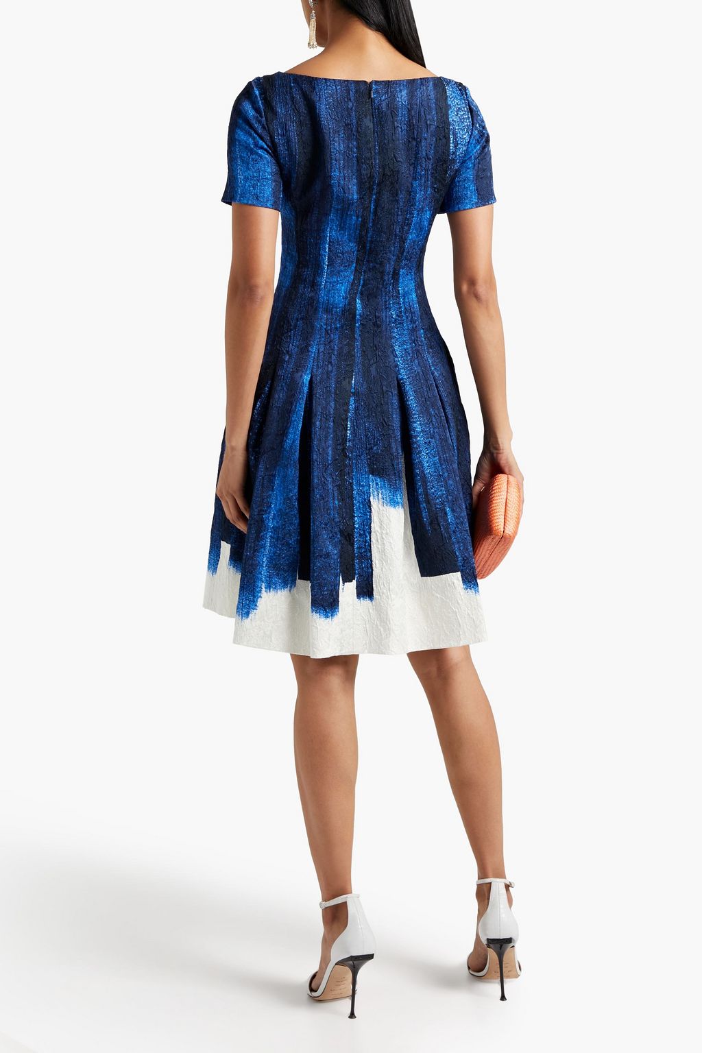 OSCAR DE LA RENTA Pleated printed cotton-blend cloqué dress
