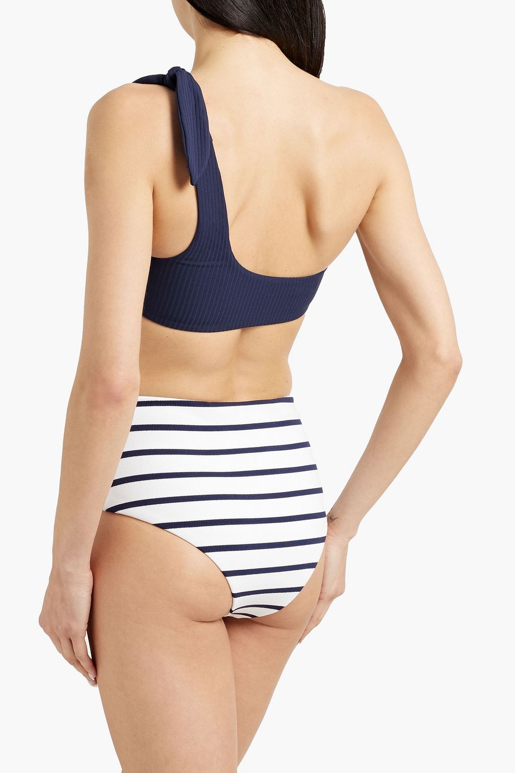 EBERJEY One-shoulder ribbed bandeau bikini top
