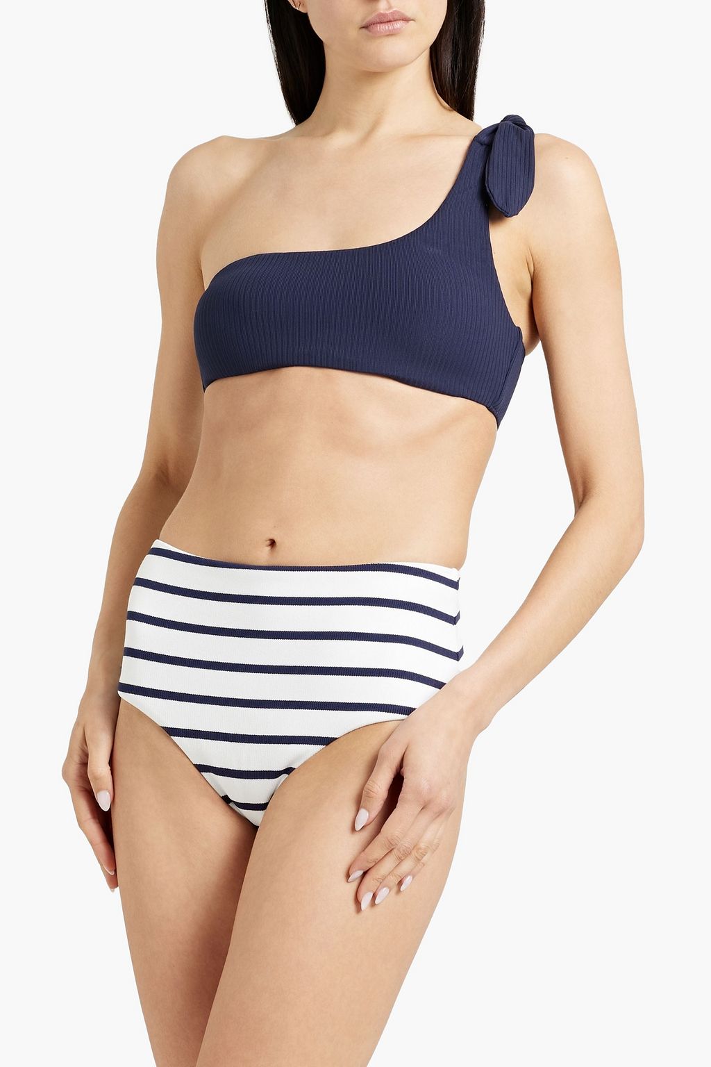 EBERJEY One-shoulder ribbed bandeau bikini top