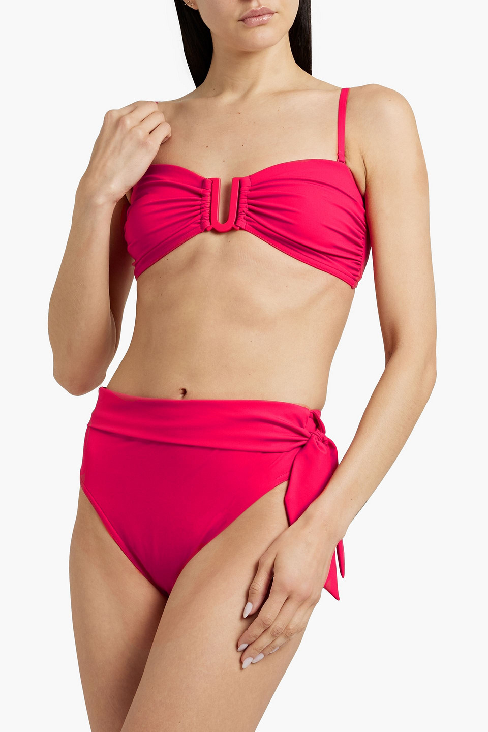 Shop Zimmermann Bow-detailed High-rise Bikini Briefs In Fuchsia