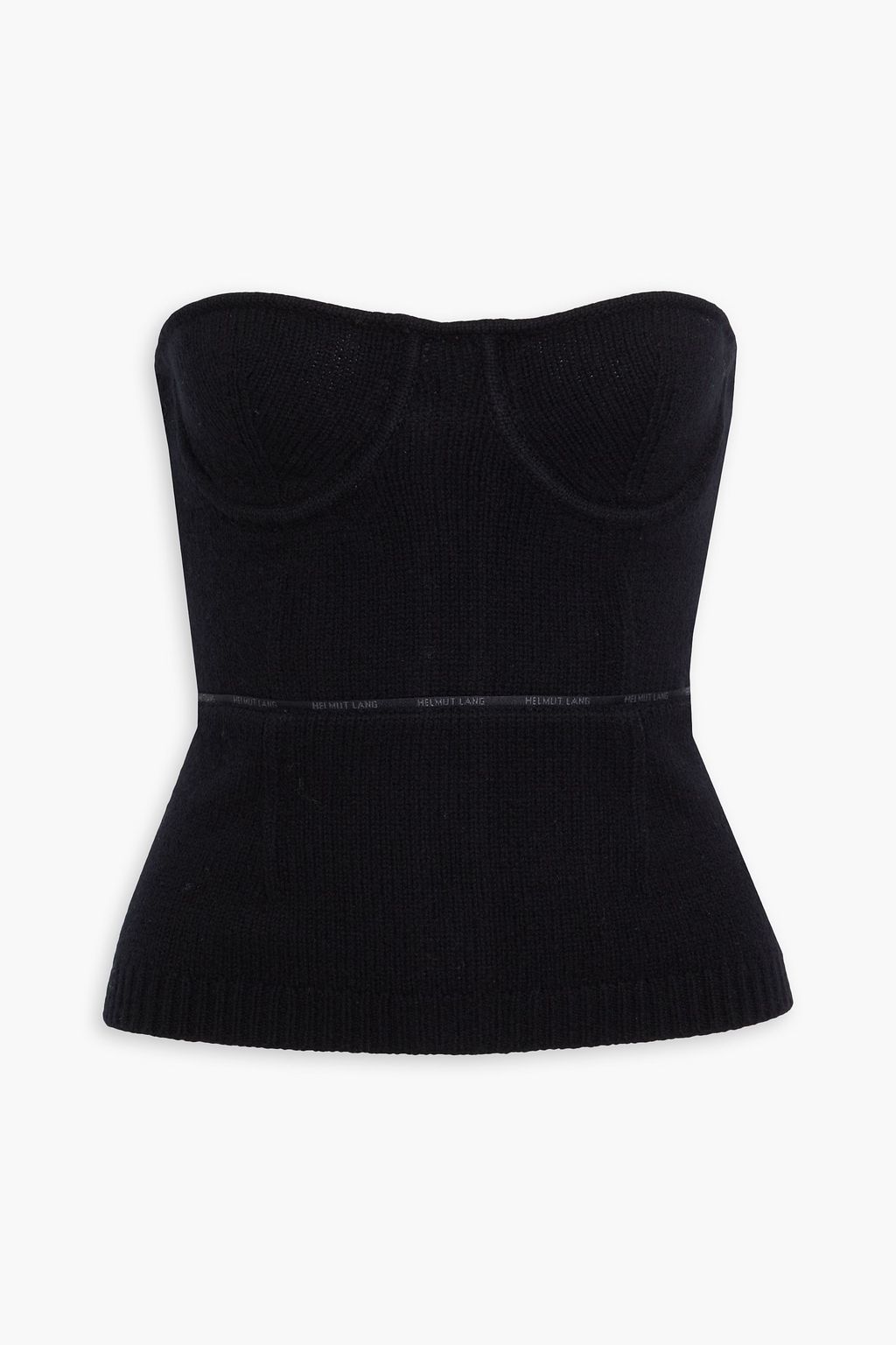 Logo jacquard-trimmed wool bustier top