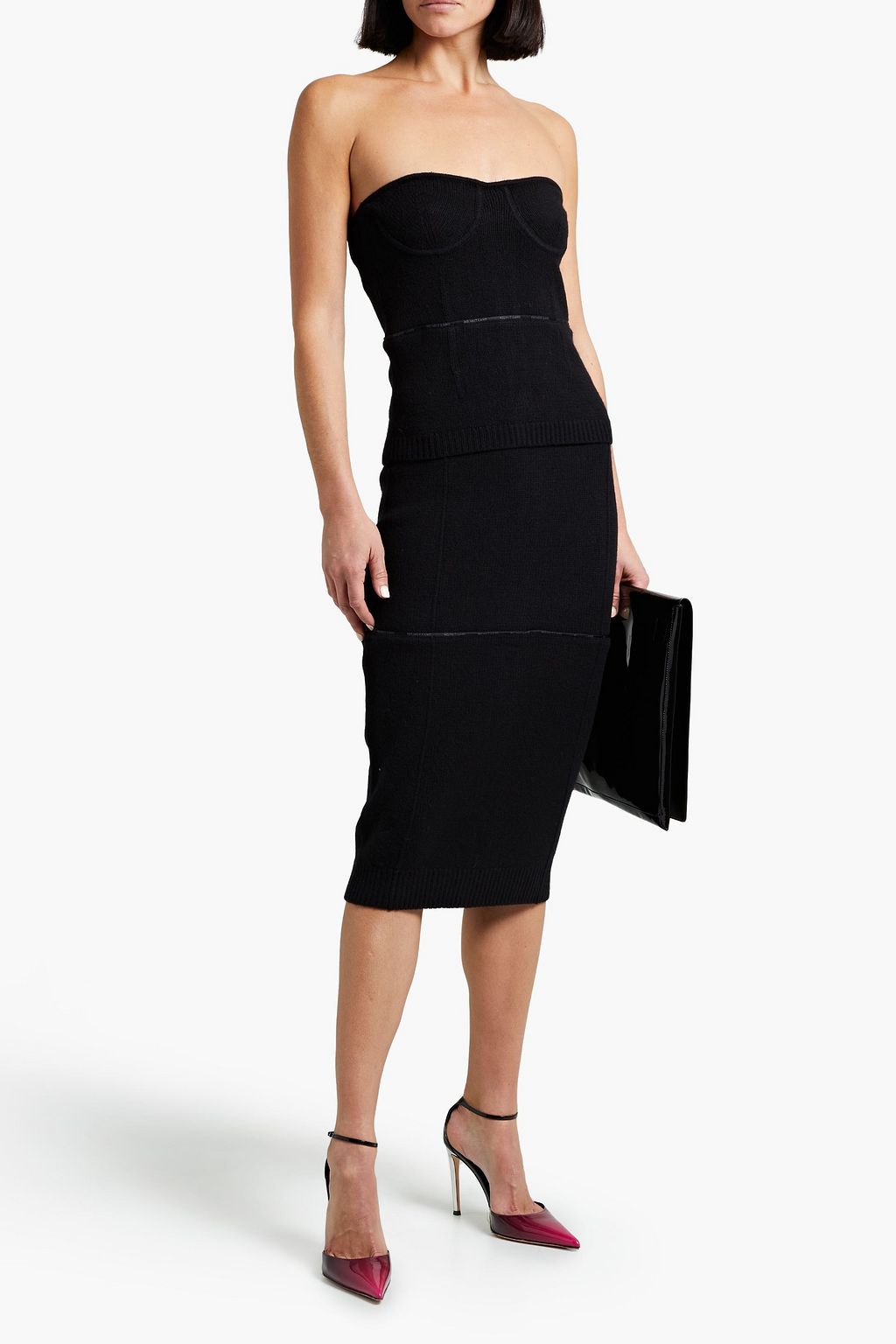 HELMUT LANG Logo jacquard-trimmed wool bustier top