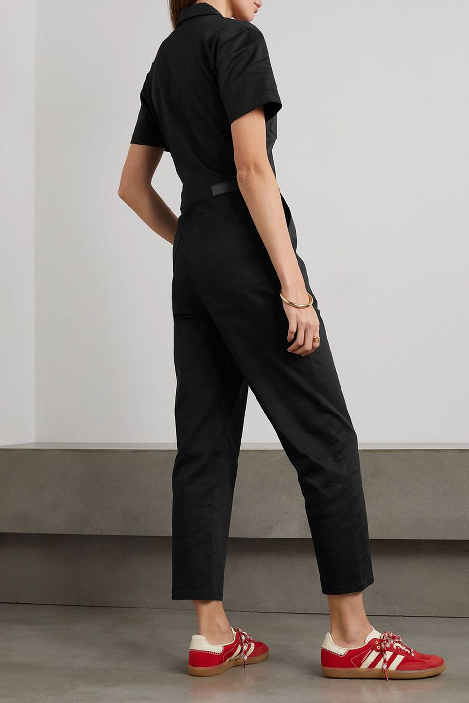 Rivet Utility Dynamo Short-sleeve Linen Jumpsuit In Schwarz