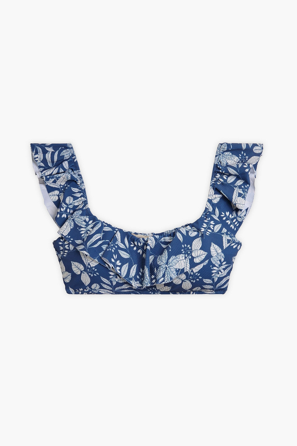 Eberjey Miranda Ruffled Floral-print Bikini Top In Cobalt Blue