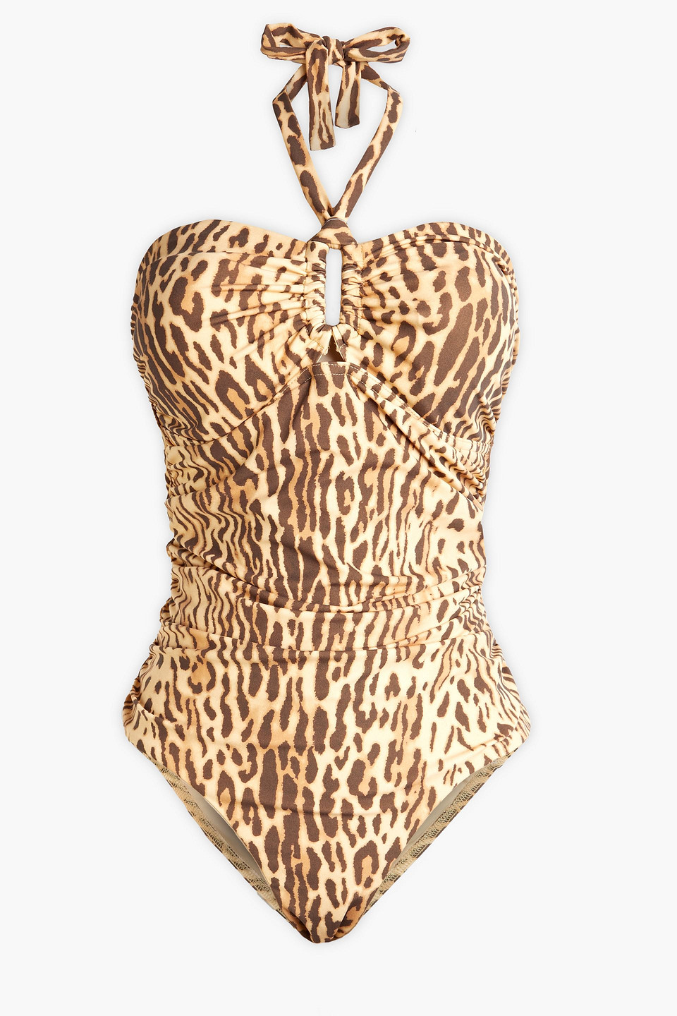 Zimmermann Ruched Leopard-print Halterneck Swimsuit In Animal Print