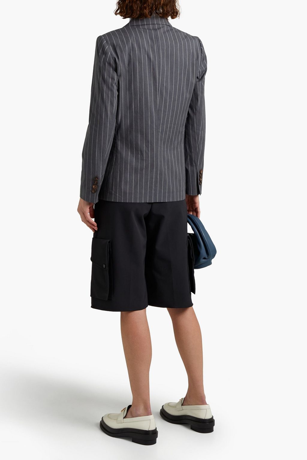 BRUNELLO CUCINELLI Pinstriped double-breasted cotton-blend woven blazer