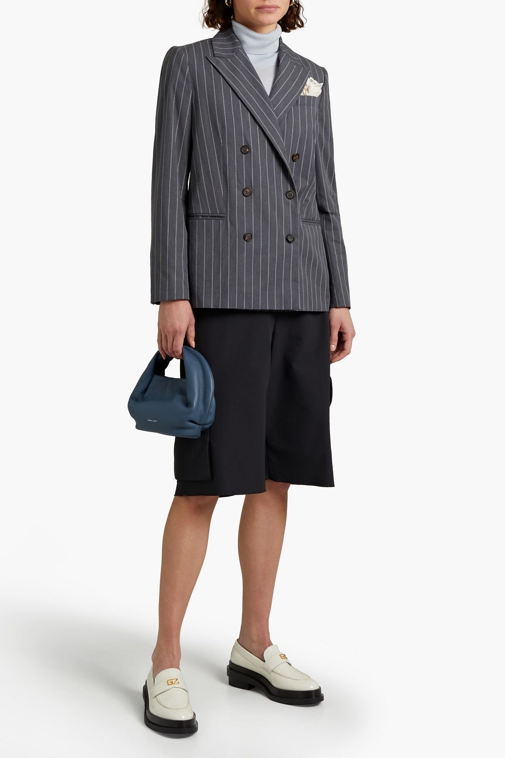BRUNELLO CUCINELLI Pinstriped double-breasted cotton-blend woven blazer