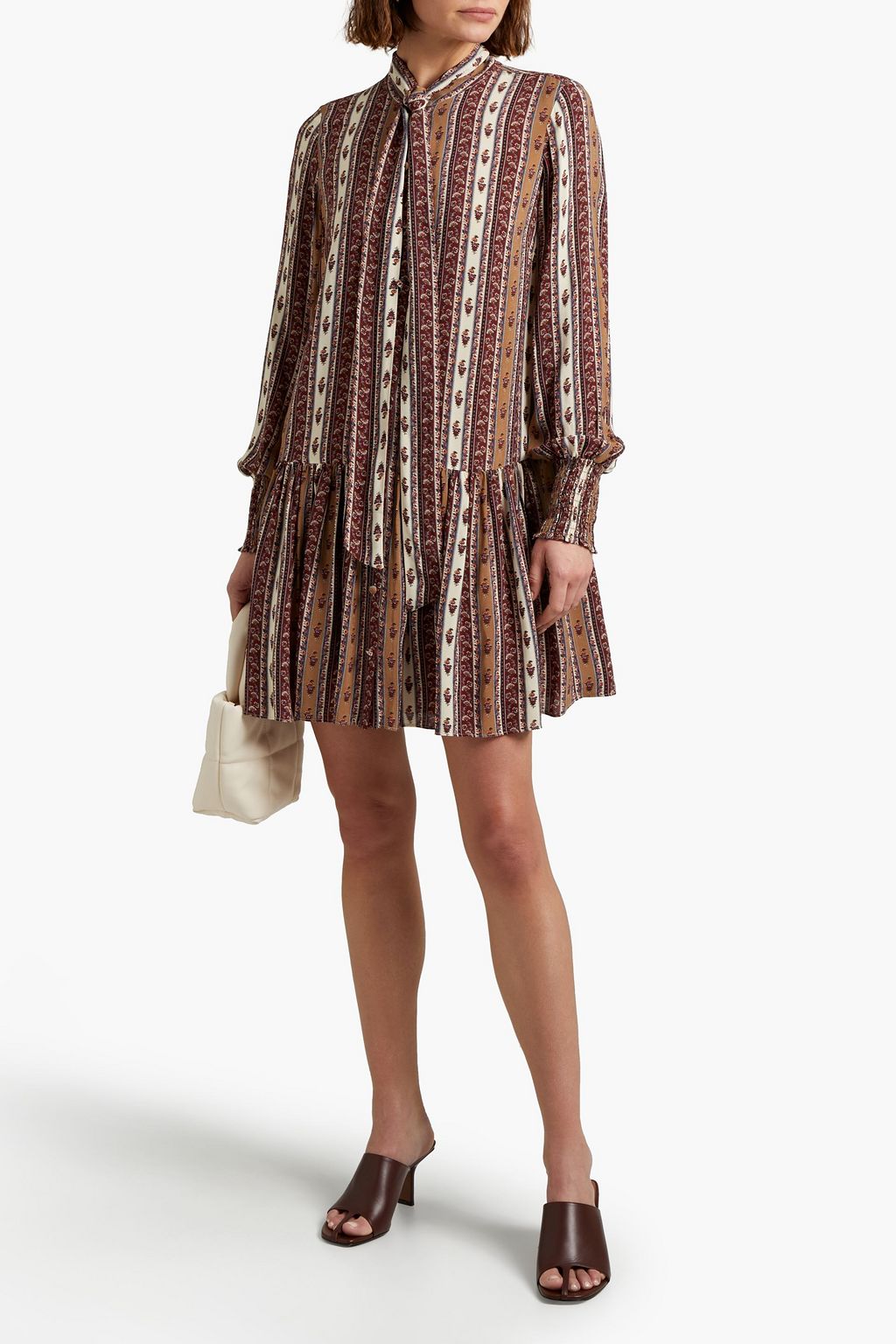 VERONICA BEARD Chateau tie-neck printed crepe mini dress