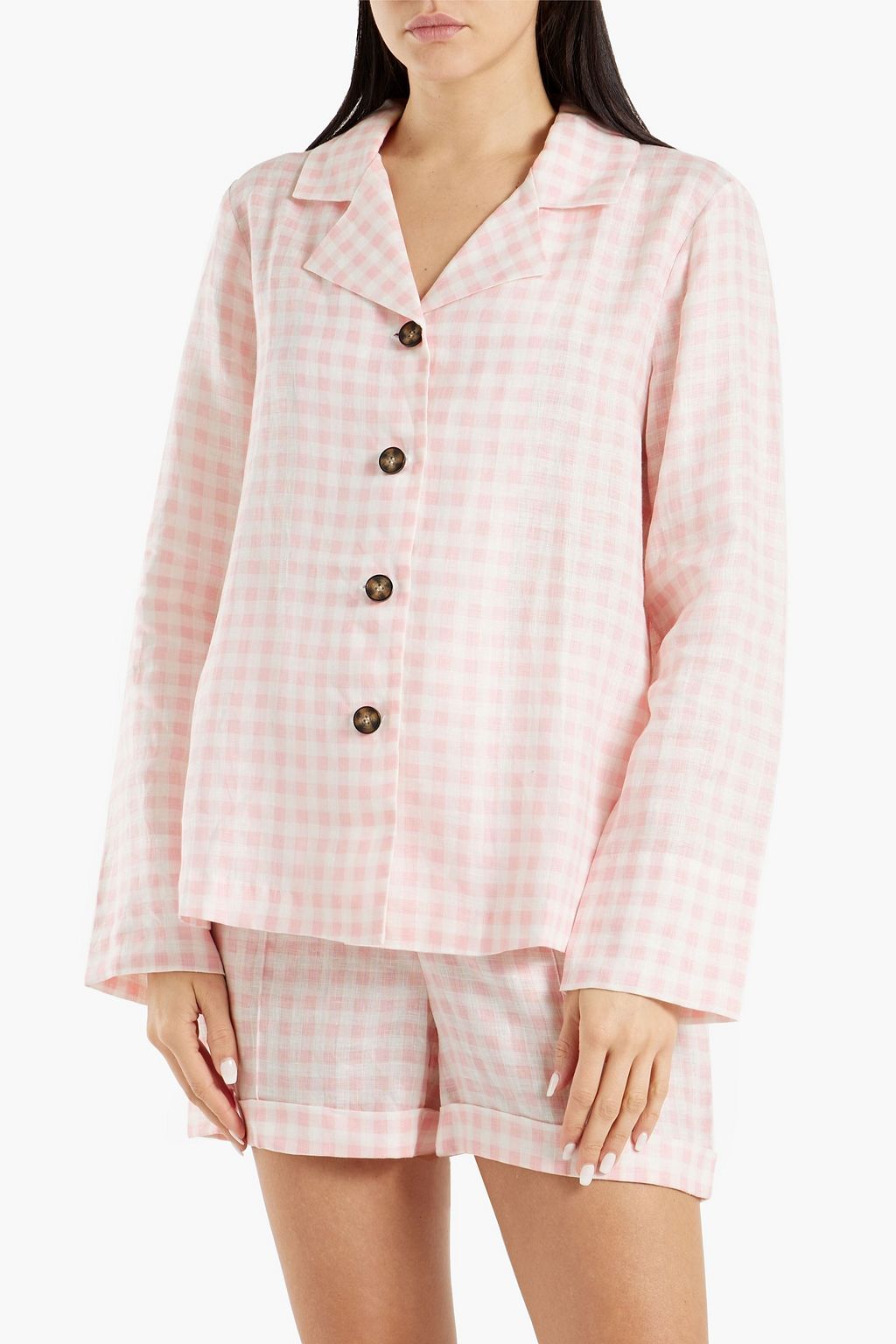 SLEEPER Gingham linen pajama set