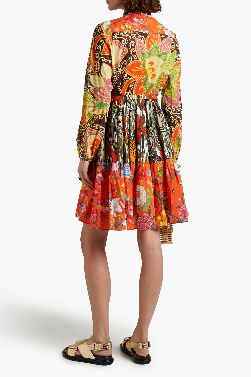 GUCCI Belted printed cotton mini dress