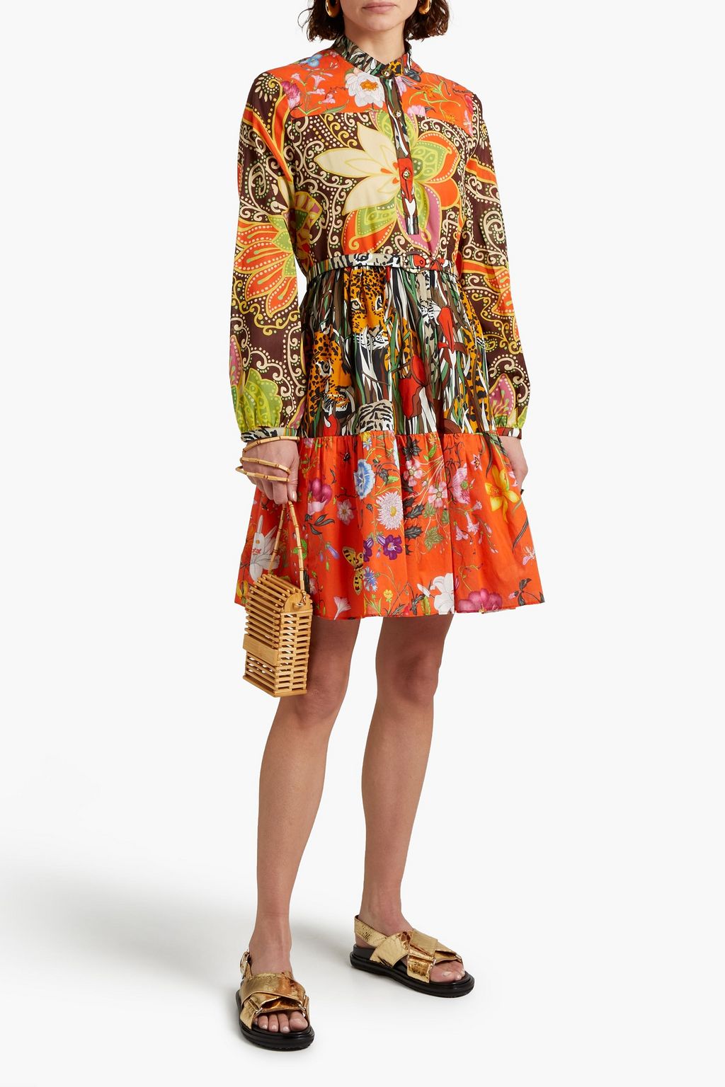 GUCCI Belted printed cotton mini dress