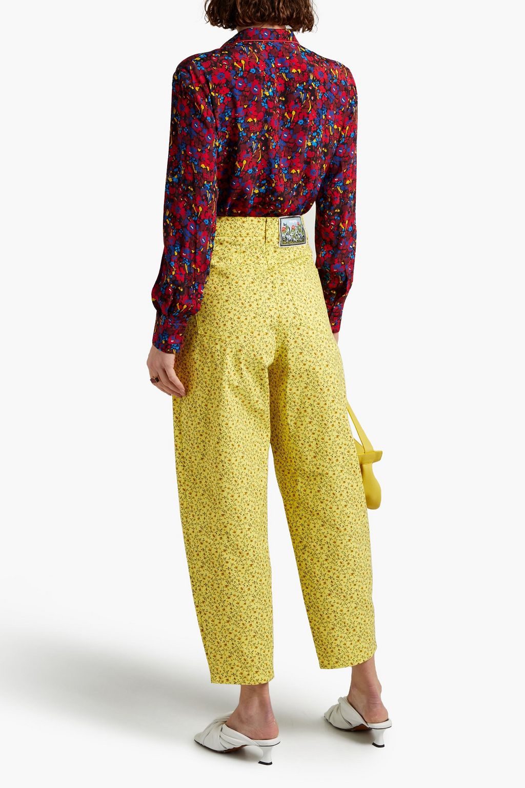 VIVETTA Embroidered floral-print crepe de chine shirt