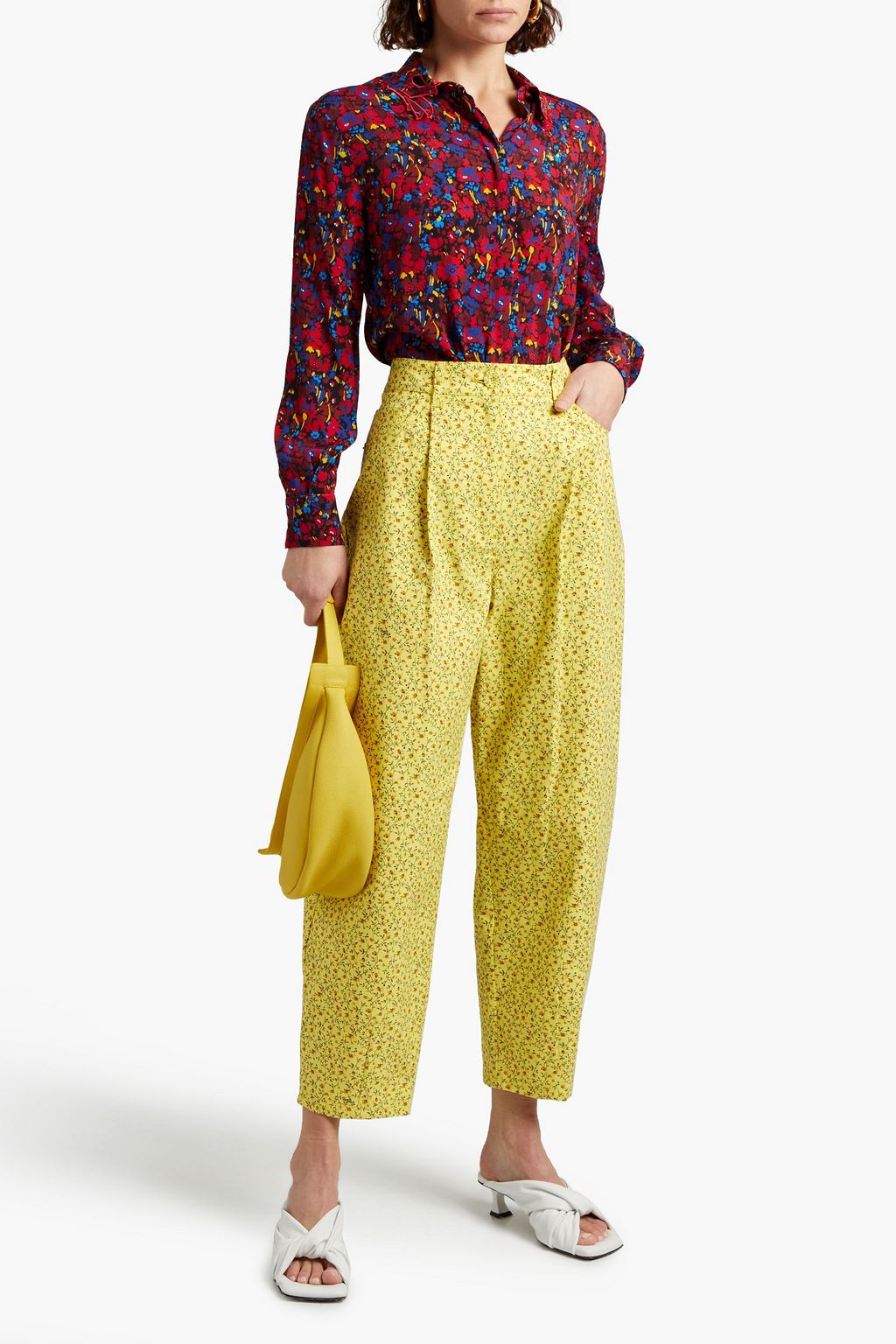 VIVETTA Embroidered floral-print crepe de chine shirt