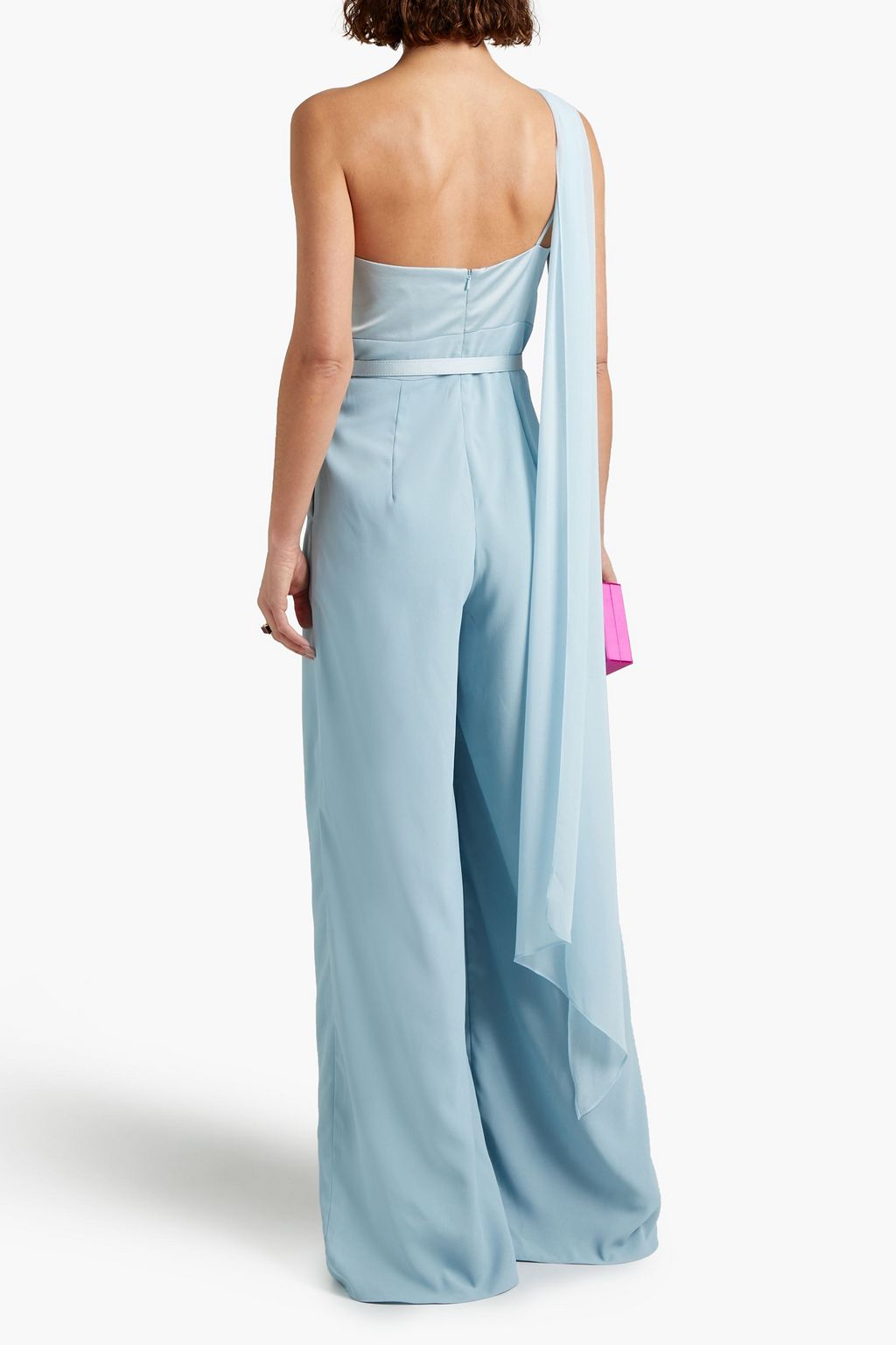MIKAEL AGHAL Oneshoulder draped belted crepe jumpsuit THE