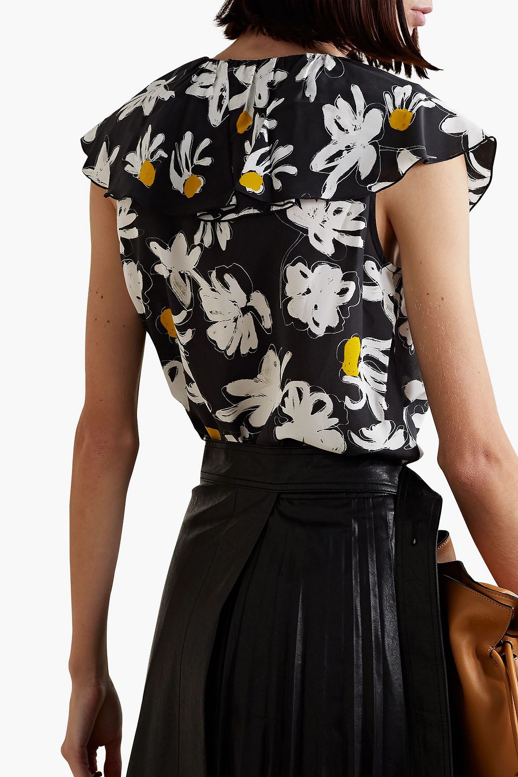 JASON WU Ruffled floral-print silk crepe de chine top