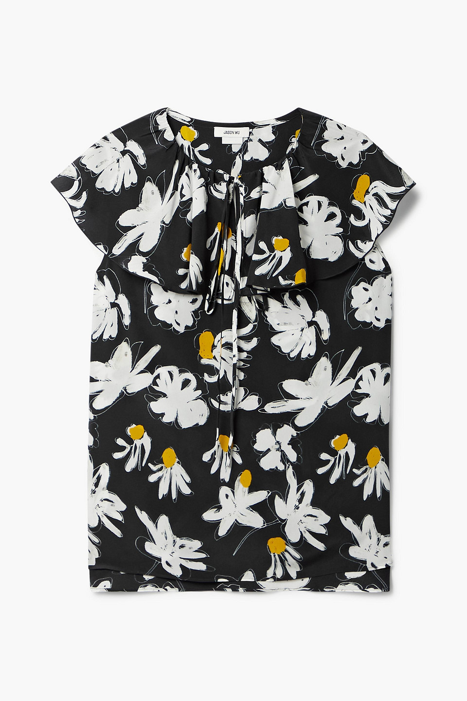 Ruffled floral-print silk crepe de chine top