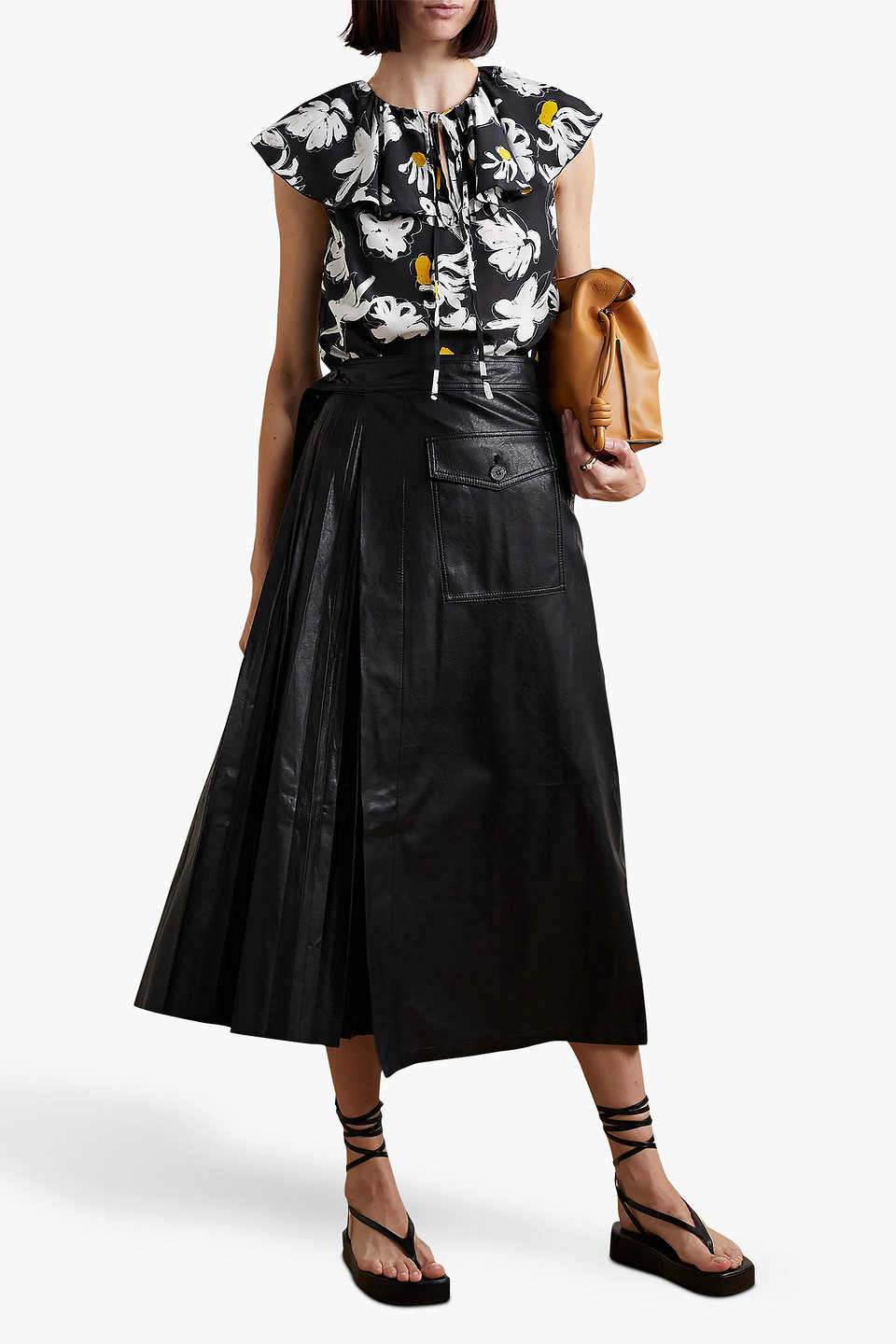 Jason Wu Ruffled Floral-print Silk Crepe De Chine Top In Black