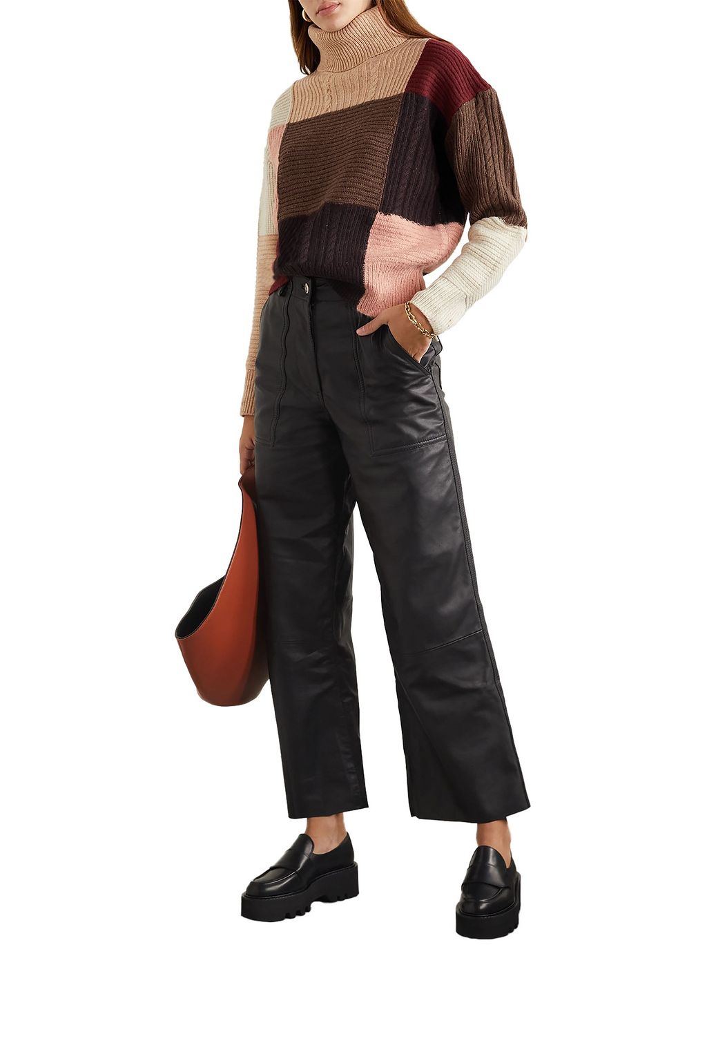 A.L.C. Wyatt patchwork-effect ribbed wool-blend turtleneck sweater