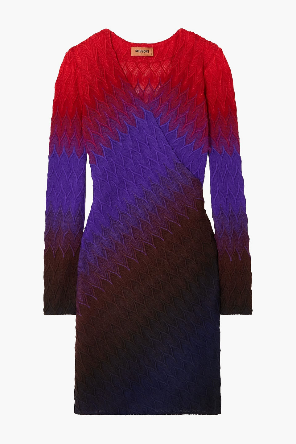 missoni - wrap-effect dégradé crochet-knit wool mini dress - red - it 42