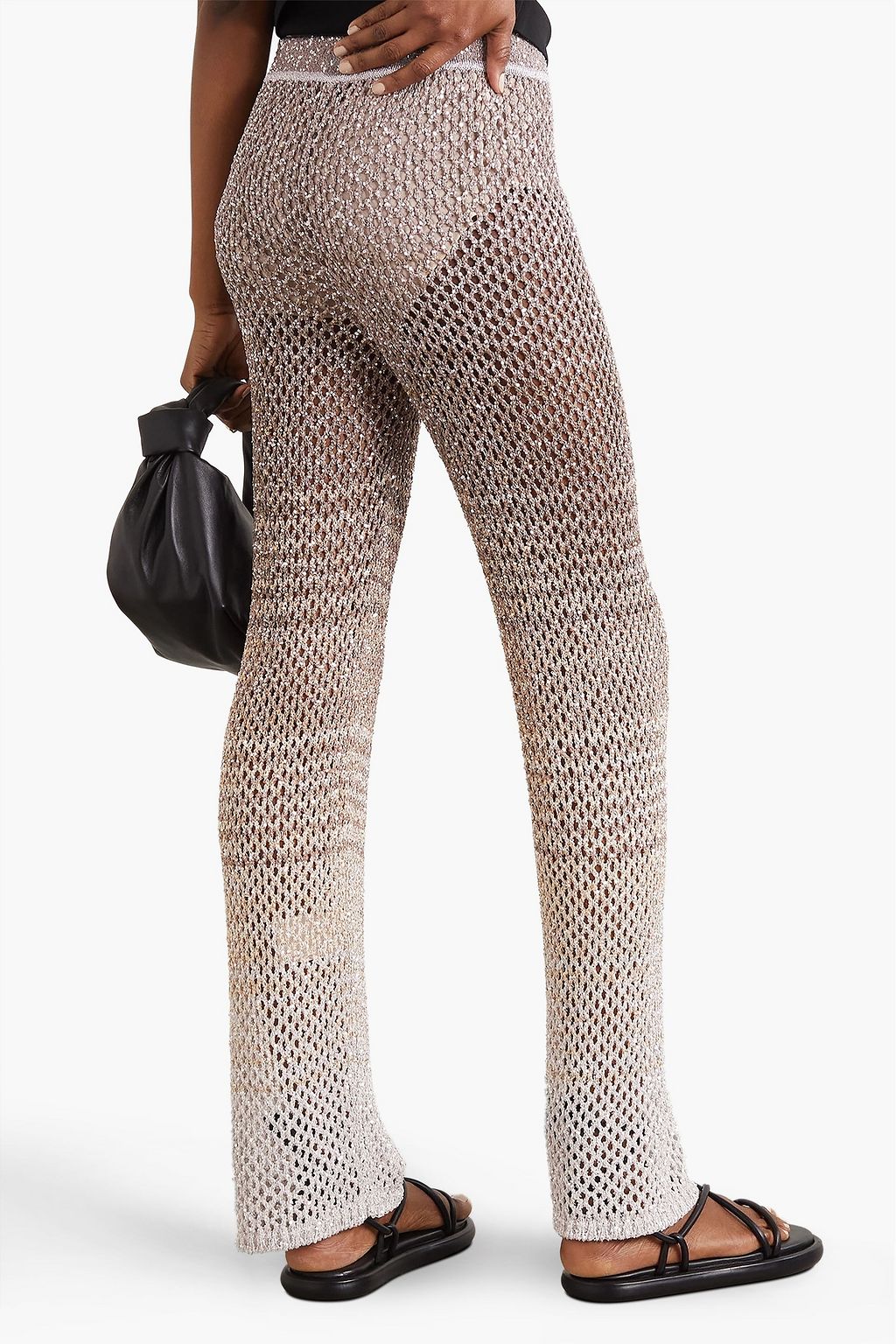 MISSONI Striped embellished open-knit bootcut pants