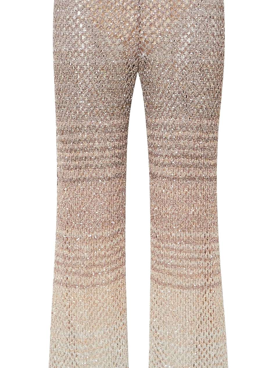 sequined striped metallic crochet-knit bootcut pants