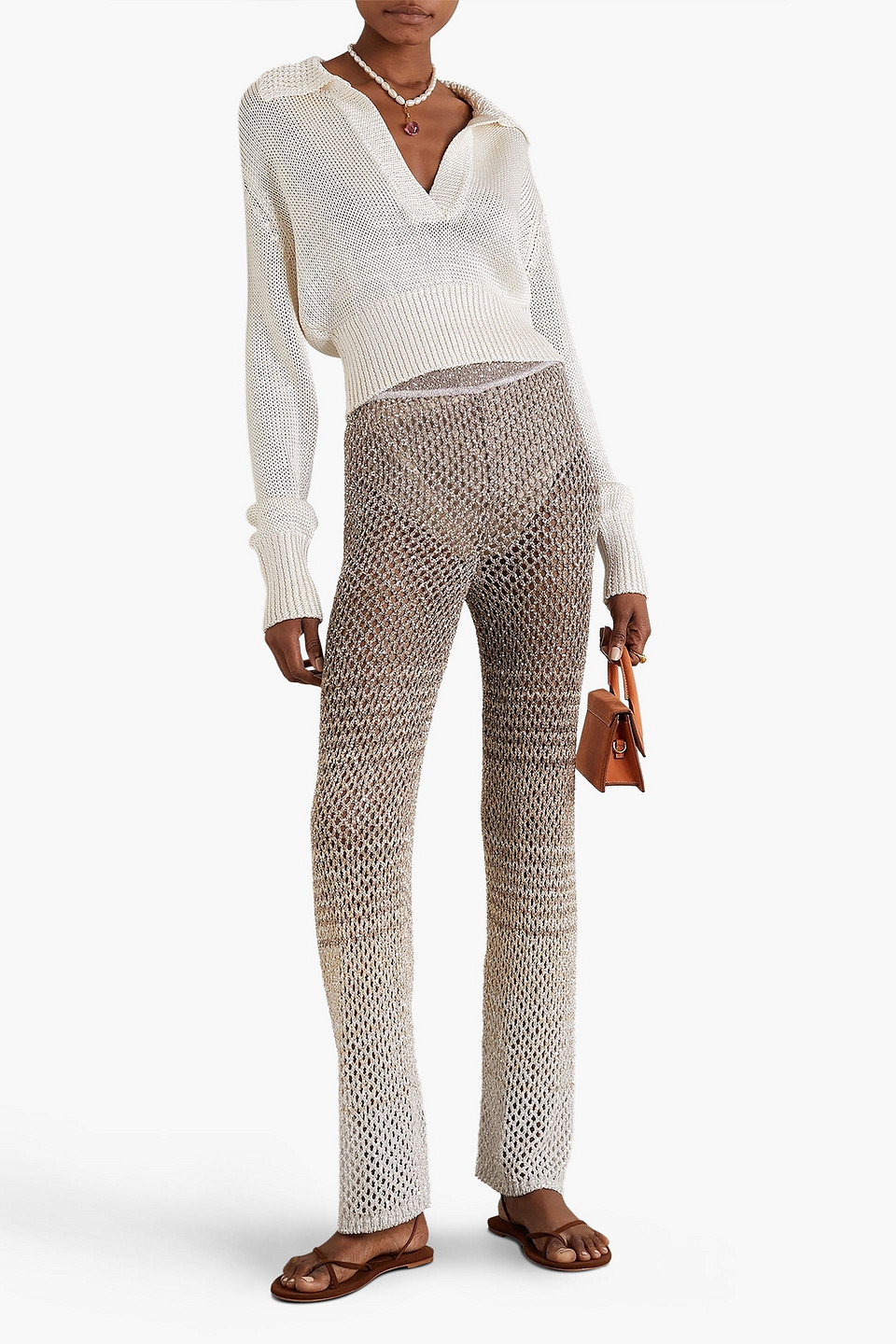 Missoni Sequined Striped Metallic Crochet-knit Straight-leg Pants In Silver