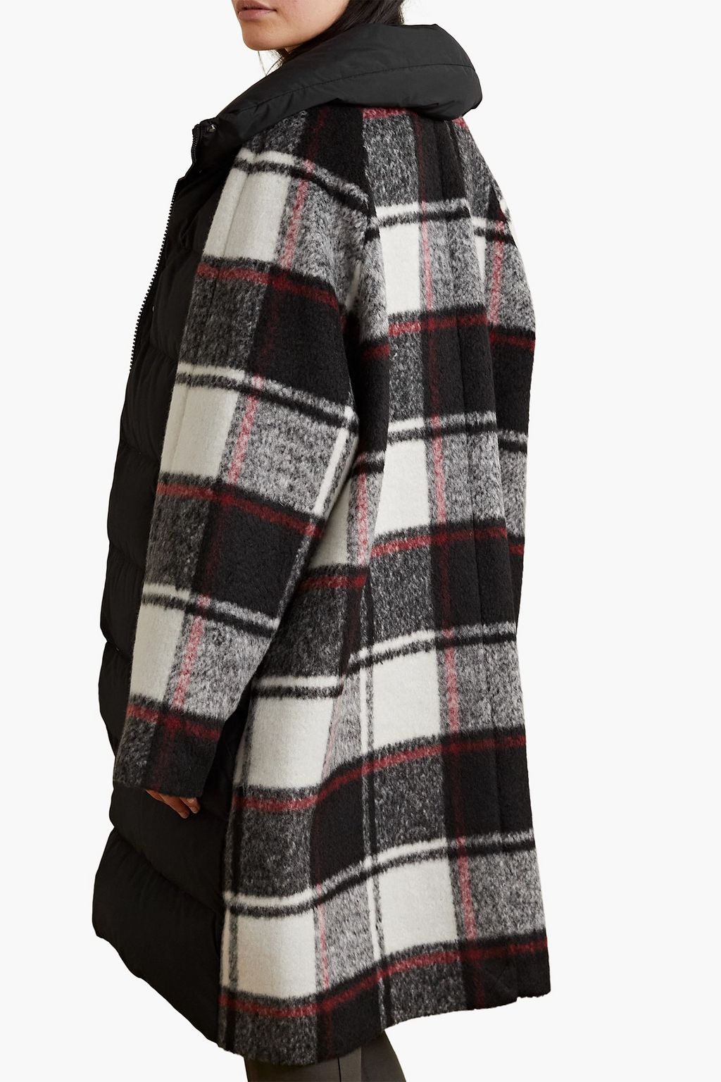 JASON WU Shell-paneled checked wool and cashmere-blend down hooded coat
