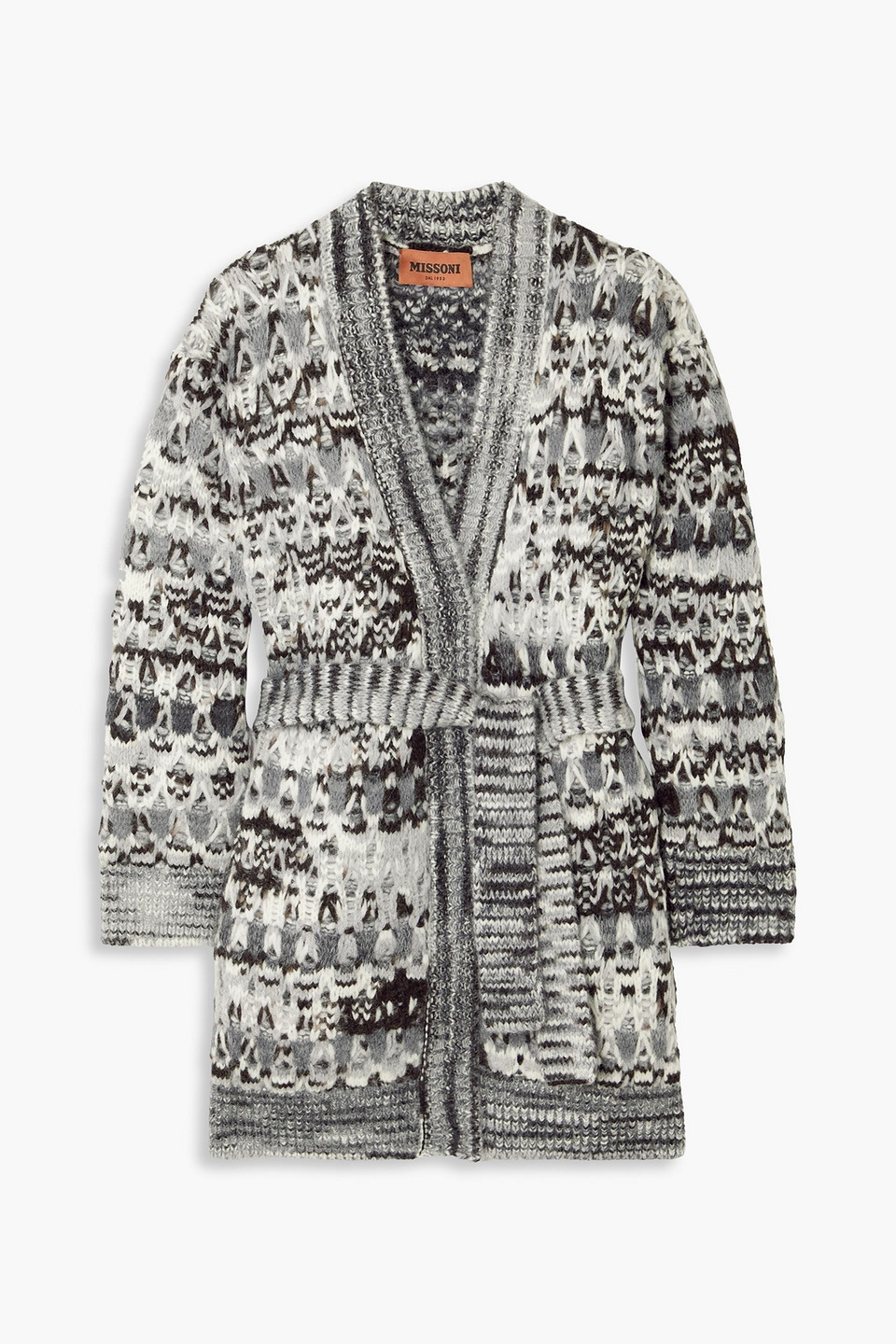 missoni - belted intarsia-knit alpaca-blend cardigan - gray - it 40