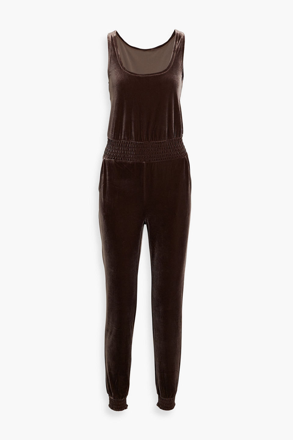 Shirred stretch-velvet jumpsuit