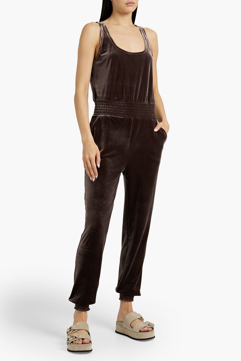 COMMANDO Shirred stretch-velvet jumpsuit