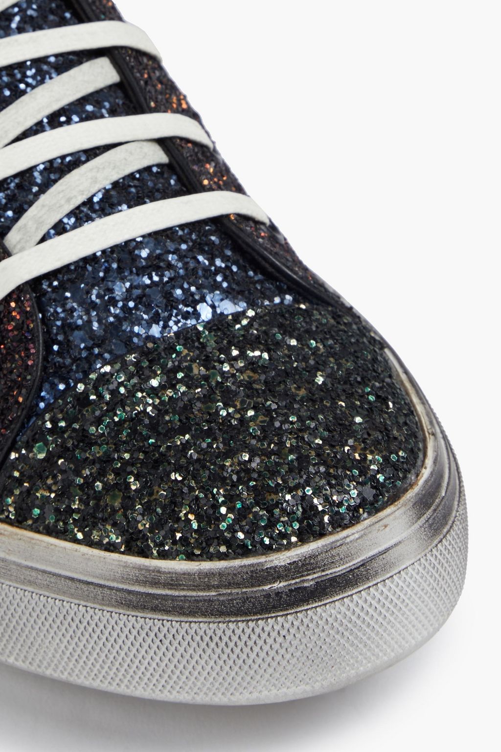 SAINT LAURENT Bedford embellished distressed leather sneakers