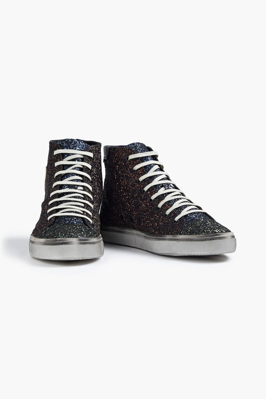 SAINT LAURENT Bedford embellished distressed leather sneakers