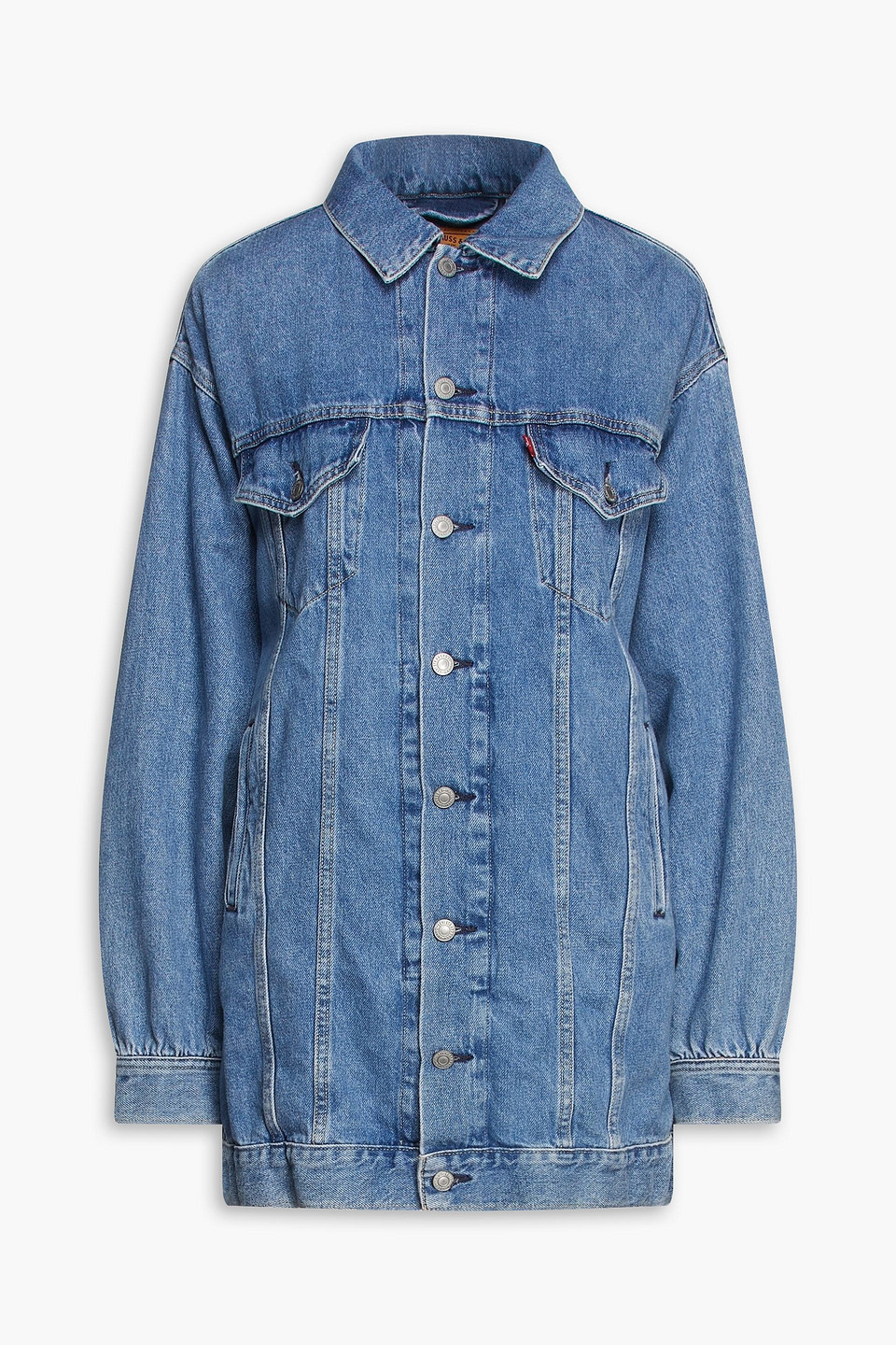 Oversized gathered cotton and hemp-blend denim shirt dress