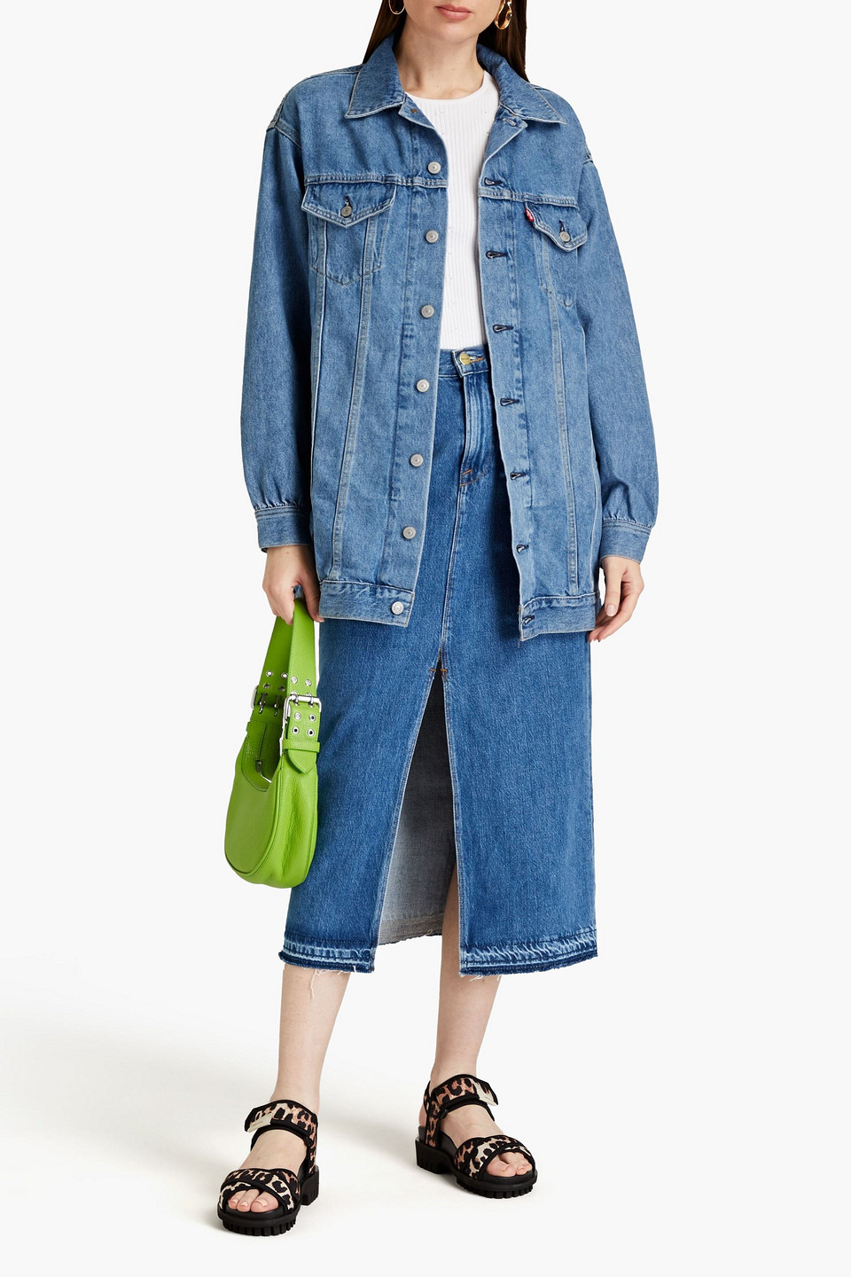 Ganni X Levi's Oversized Gathered Cotton And Hemp-blend Denim Shirt Dress In Mid Denim